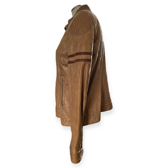 Danier Ladies Tan Leather Moto Jacket - Size Large - Picture 6 of 13